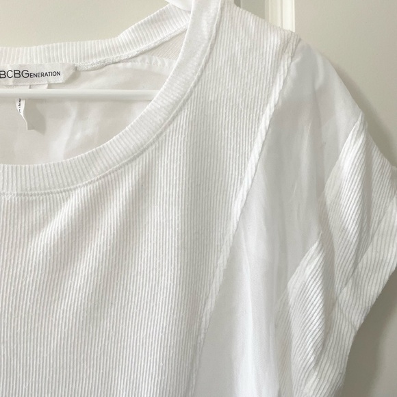 BCBGeneration white sheer combo short sleeve t shirt top xs - Picture 3 of 5